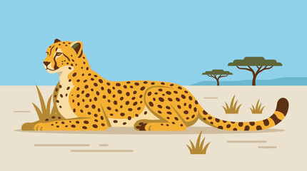 cheetah resting on savannah ground. © Abhinaya Project