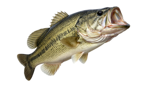 Largemouth bass fish isolated on transparent background. Freshwater species with open mouth.
