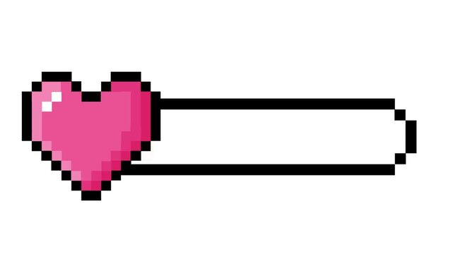 Charming pixelated pink heart health bar icon, a retro video game user interface concept element