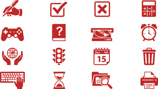 Web and office icons collection, computer technology signs, business management interface graphics, internet app buttons, isolated white background
