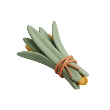 3D Clay Icon of Fresh Pandan Leaves Bundle