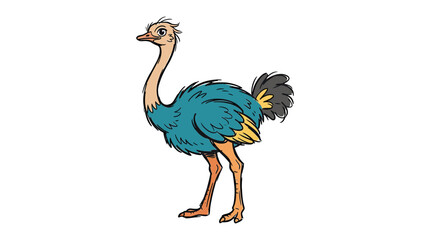 Cute Cartoon Ostrich Standing Isolated on White Background, Funny Bird Illustration © khimsa