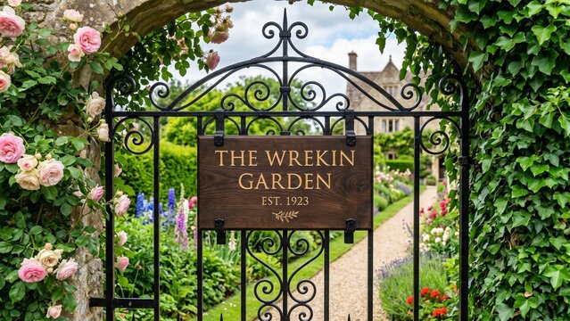 Elegant Iron Gate Entrance to a Blooming English Country Garden