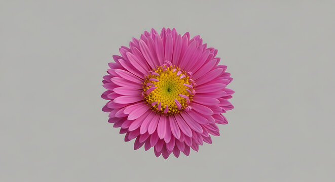 Beautiful vibrant pink aster flower isolated on a light grey background