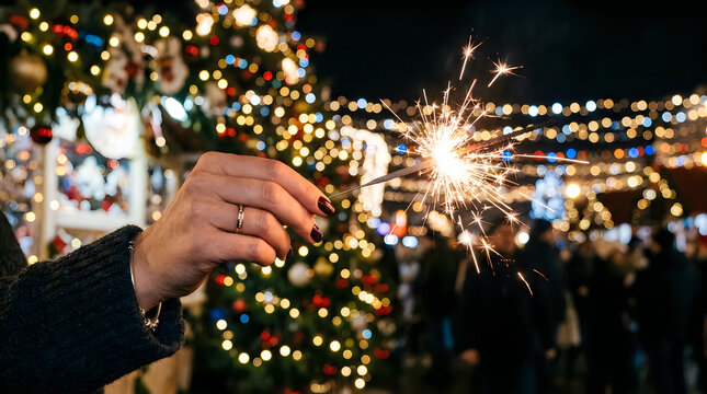 Hand lighting colorful sparkler at night