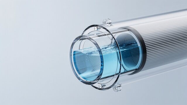 Close Up of Clear Blue Glass Baby Bottles and Liquid Containers Isolated on White Representing Health Hygiene and Safe Drinking Concept