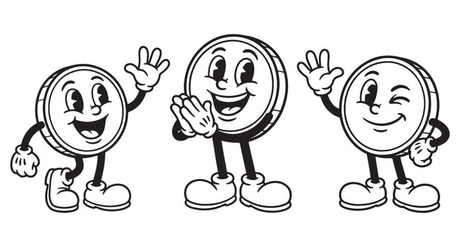 Coin Money Currency Retro Cartoon Character Mascot