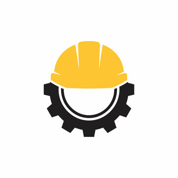 Industrial Construction Hard Hat Gear Logo Vector Concept for Engineering and Builder Symbol