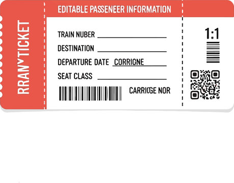 Editable Train Ticket Template for Passenger Information Travel Design