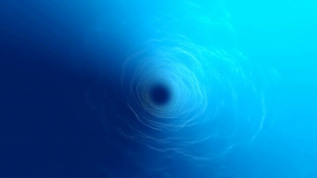 Dark underwater vortex with concentric spiral filaments glowing under diffuse cyan light, forming mysterious swirling center with deep ocean tones and soft abstract texture