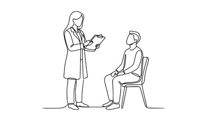 Obraz premium Doctor Explaining Medical Report to Patient Continuous One Line Drawing Minimalist Healthcare Vector