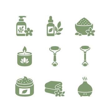 Spa Treatment Aromatherapy and Wellness Relaxation Icons