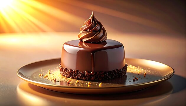 Delicious chocolate mousse dessert plate.