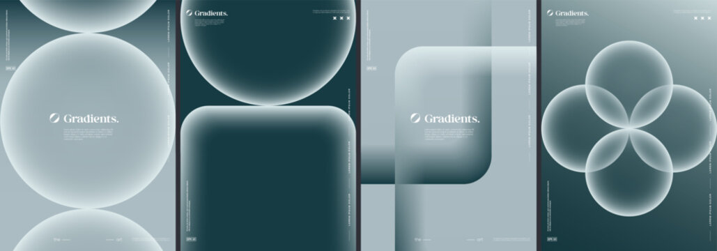 Futuristic posters collection with geometric gradient shapes composition.