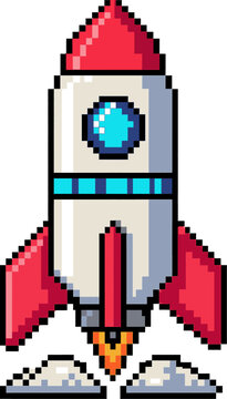 Retro Pixel Rocket Icon 8-Bit Vector Graphic Design