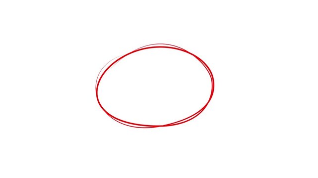red highlighter circle scribble on white screen background. hand drawn marker effect. brush stroke red circle animation, realistic hand drawn marker overlay, seamless 4k loop video.