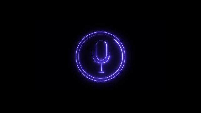 Neon color Neon line microphone icon. Glowing Voice recording podcast mic microphone button. glowing microphone podcast and broadcasting icon animation 4k motion graphics.