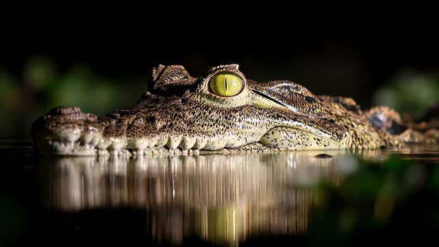 Crocodile spotted in swamp water during evening hours Generative AI