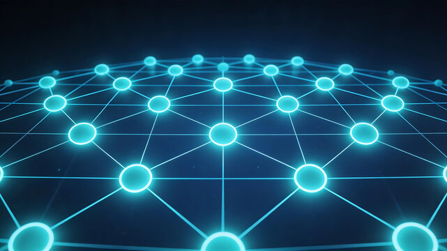 Blue glowing network nodes and connections