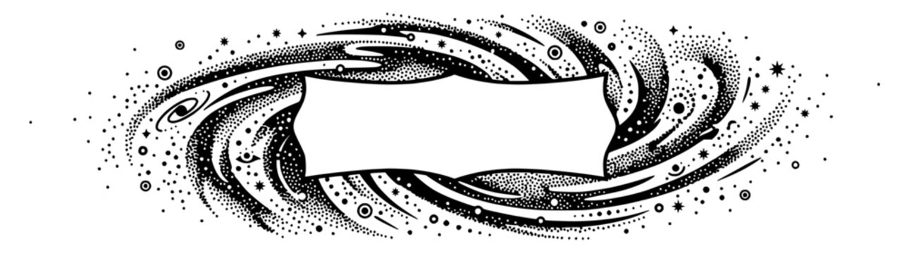 Celestial galaxy swirl banner with blank frame for text