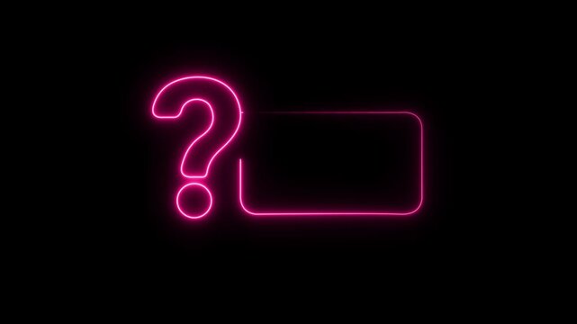 Neon Question Mark Box Frame Glowing Rectangular Border and Question Mark. on black Background. neon question mark frame for FAQ and help Interface 4k motion graphics.