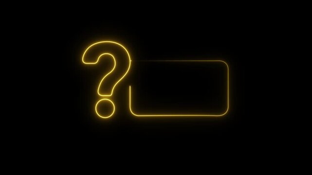 Neon Question Mark Box Frame Glowing Rectangular Border and Question Mark. on black Background. neon question mark frame for FAQ and help Interface 4k motion graphics.