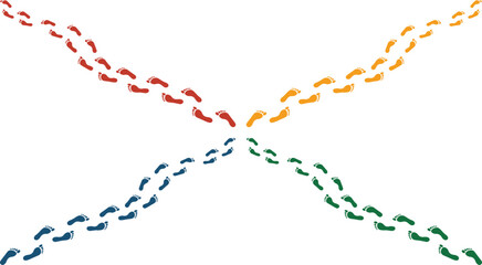 Colorful human footprints vector illustration, a vibrant collection of walking steps, diverse foot trails, and a journey concept graphic for progress and direction. © Shanza