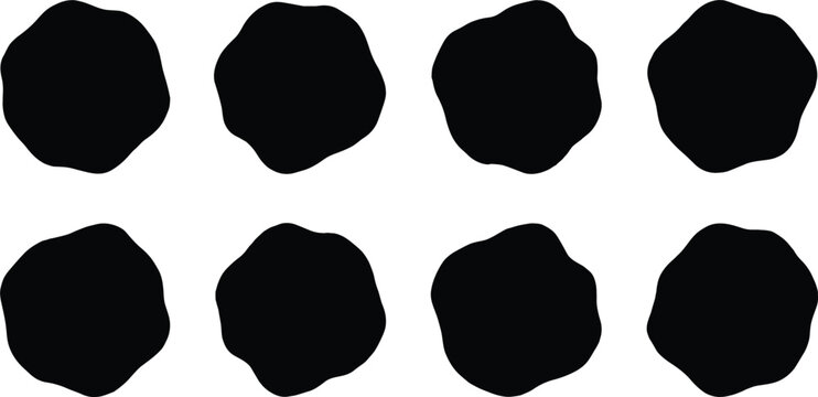 Black Abstract Organic Round Shape Silhouette Icon Set with Irregular Liquid Circular Elements for Minimalist Graphic Design Logos, Backgrounds, and Sticker Labels