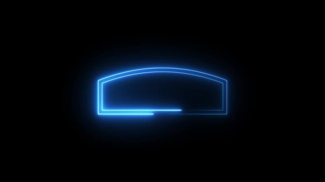 Abstract blue neon geometric shape forming on black background motion.
