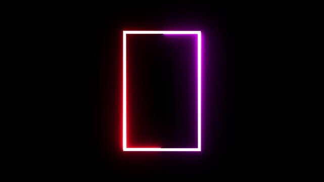 Glowing rectangle frame with colorful neon lights cycling motion on black background.
