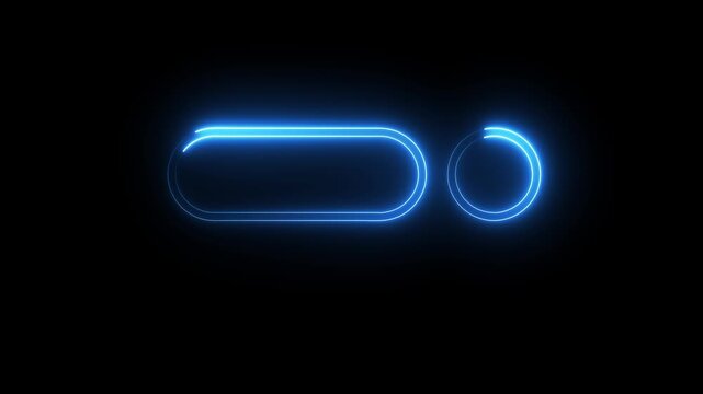 Abstract bright neon sign that says on off. blue glowing neon light on black background.