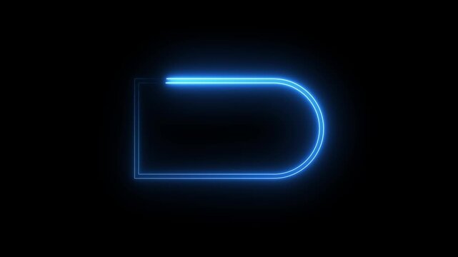 Glowing blue neon light frame drawing rectangular shape border with rounded corners.