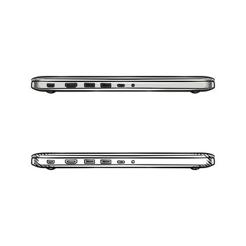 Closed Laptop Side View Ports Sketch Illustration Vector