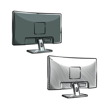 Computer Monitor Back View Sketch Illustration Vector