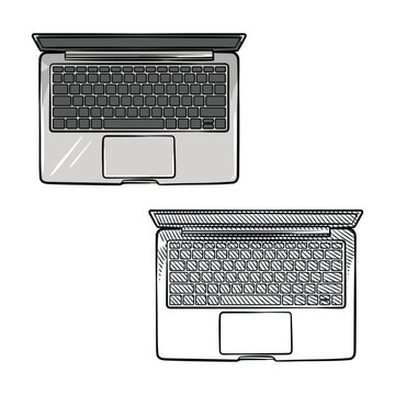 Open Laptop Top View Sketch Illustration Vector