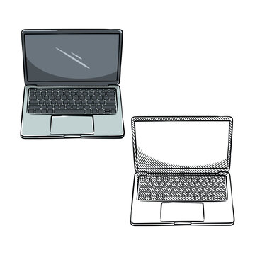 Open Laptop Computer Front View Sketch Illustration Vector