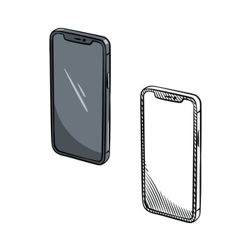 Notched Smartphone Perspective Sketch Illustration Vector
