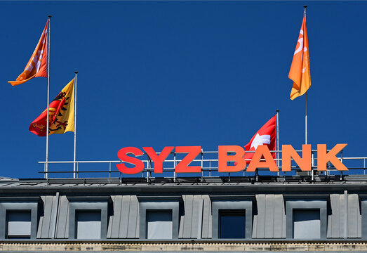 Geneva, Switzerland, Europe - 05.2026 : SYZ logo - Swiss private boutique bank dedicated to wealth management, ranked best Private Boutique Bank and best Swiss Bank in terms of soundness, Head Office