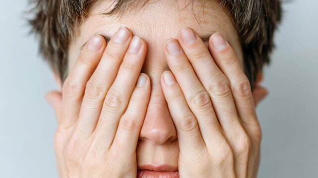 Stressed person holds face with hands in indoor setting during daytime Generative AI