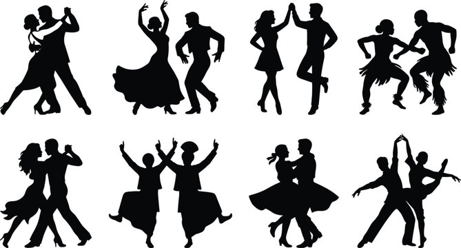 Dance Performance Human Silhouette Collection Featuring Ballroom Latin Folk Partner and Cultural Dance Poses
