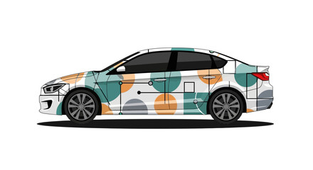 Naklejka premium Modern car with abstract geometric wrap