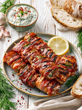 Bacon Wrapped Chicken Bites with Creamy Herb Dip &ndash; AI Generative