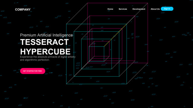 Futuristic tesseract hypercube wireframe illustrating artificial intelligence and advanced computing concepts for modern digital design