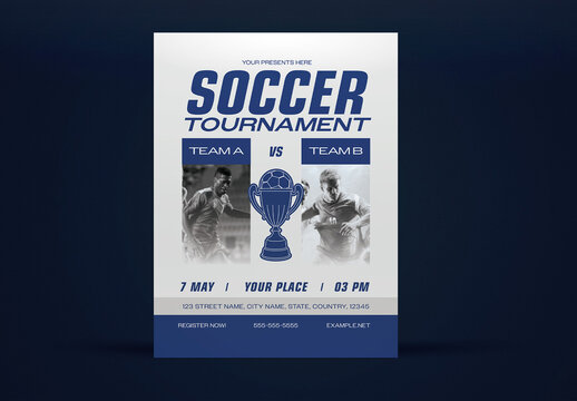 Blue and Grey Modern Soccer Tournament Flyer Layout