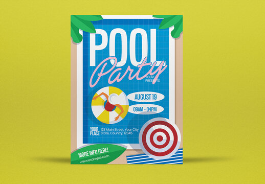 Blue and Green Illustrative Pool Party Flyer Layout