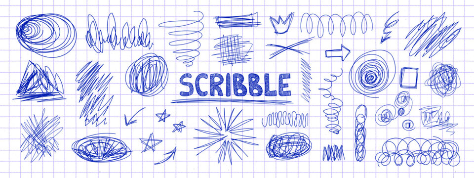 Messy pen doodles and scribbles create chaotic hand-drawn lines vector illustration set. Perfect notebook design, journal frames, creative graphic element authentic handwritten texture collection.
