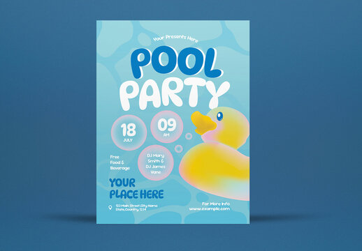 Blue Flat Design Pool Party Flyer Layout