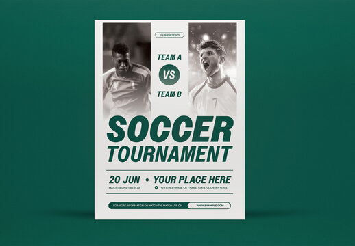 Beige and Green Bold Soccer Tournament Flyer Layout