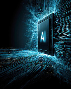 Artificial Intelligence Processor Chip With Digital Data Network. AI generative.