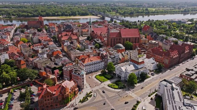 Medieval Torun City Center With Gothic Architecture Along Vistula River